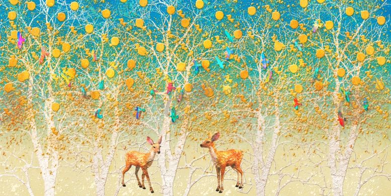 编号：52459809210744091112【酷图网】源文件下载-北欧树林油画风景装饰画