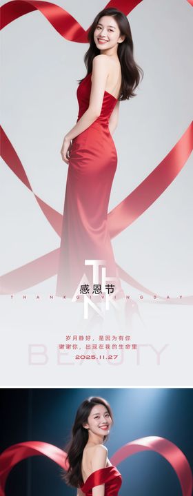 医美感恩节爱心对话框毛绒场景海报