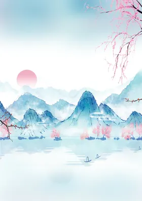 中国风水墨山水画飞鸟式