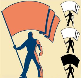 拿旗子的人卡通素材