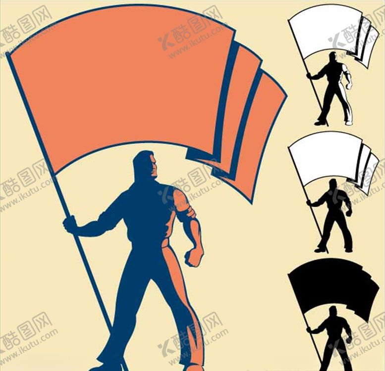 编号：53315810290758175830【酷图网】源文件下载-拿旗子的人卡通素材