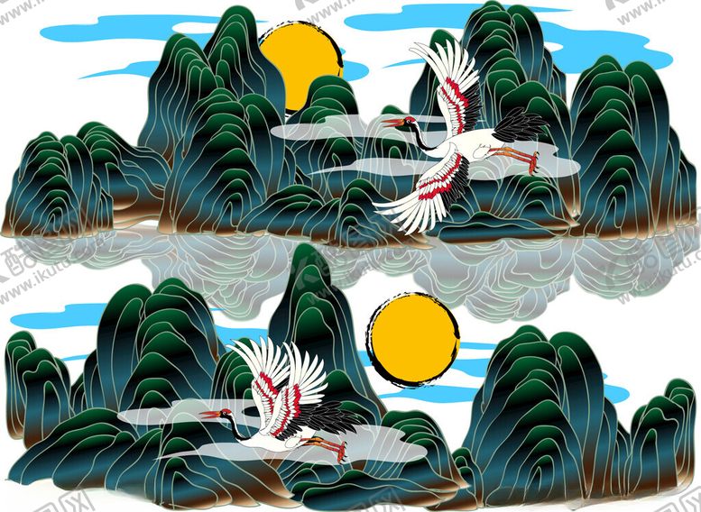 编号：14289011181136245407【酷图网】源文件下载-水墨山水仙鹤图