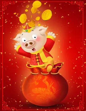 新年海报全家拜动画农历初一