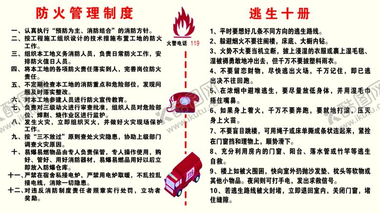 编号：87926109200755101354【酷图网】源文件下载-防火管理制度加逃生十则