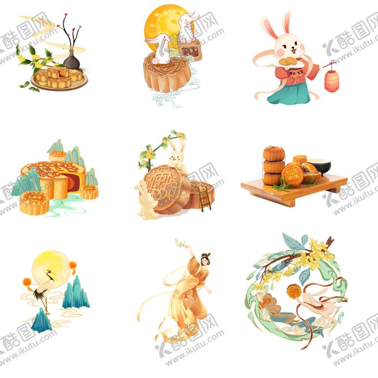 编号：43318806291950579887【酷图网】源文件下载-中秋动物插画元素集合