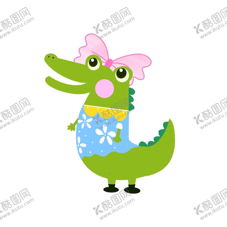 编号：99598709211923016457【酷图网】源文件下载-头戴蝴蝶结的小鳄鱼插画