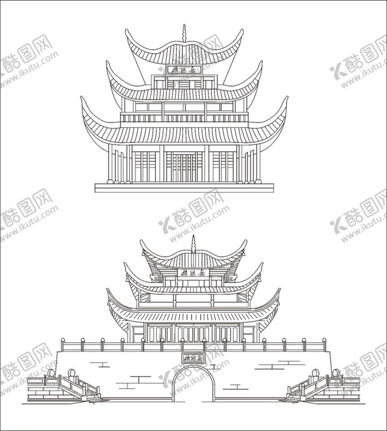 编号：72709210310931352807【酷图网】源文件下载-岳阳楼线描 