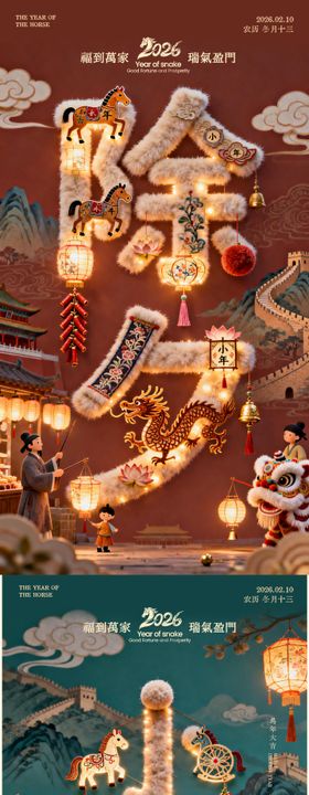 小年除夕海报3D建模毛绒立体