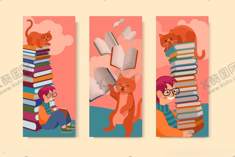 编号：56898910140054544387【酷图网】源文件下载-猫咪与书的趣味场景
