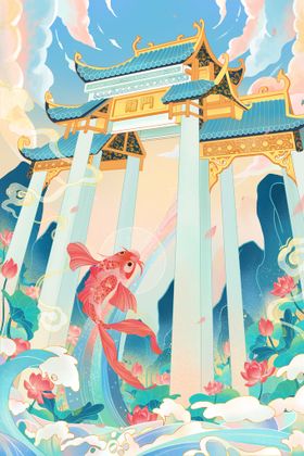 国潮海报中国风背景虎年文化新年手绘