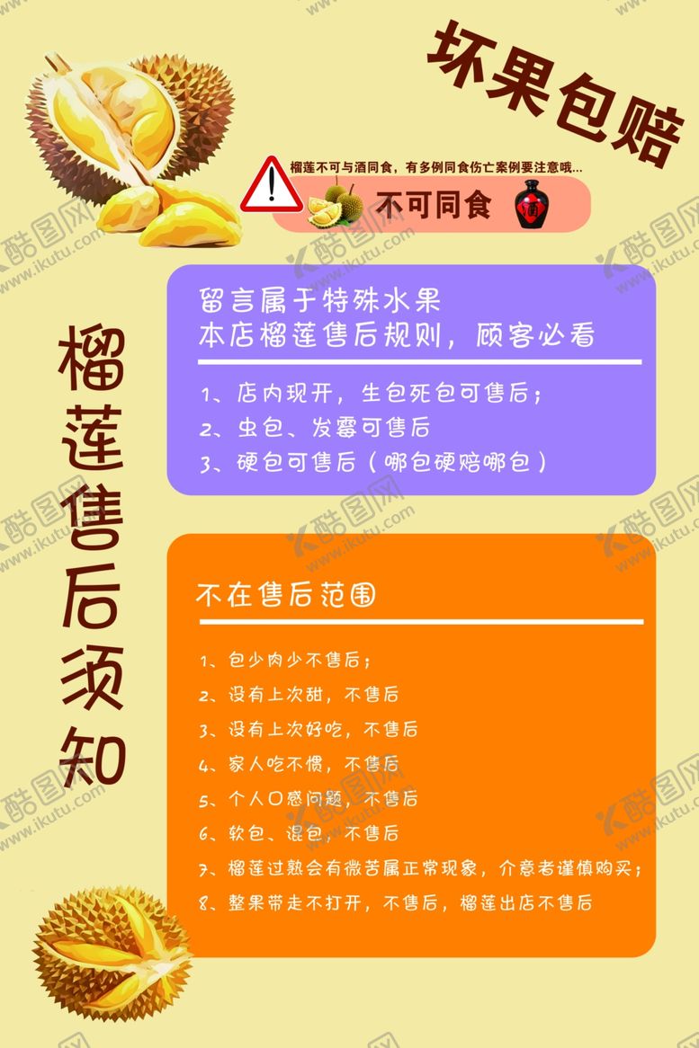 编号：41955504271610237201【酷图网】源文件下载-榴莲售后须知
