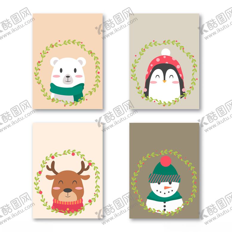 编号：49439410051316478523【酷图网】源文件下载-可爱动物圣诞主题笔记本封面