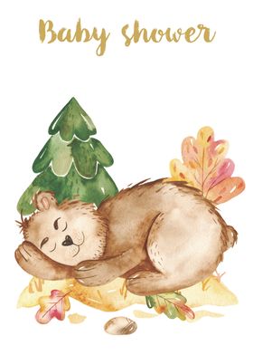 秋季森系水彩动物插画