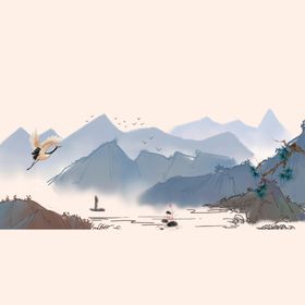 中国风水墨山水素材仙鹤丹青