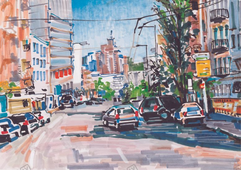 编号：25481009101440084924【酷图网】源文件下载-手绘街道