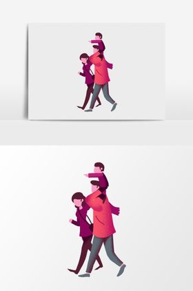 手绘一家人外出游玩