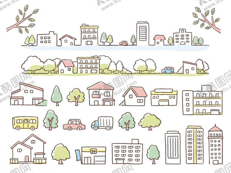 编号：41485311021518456272【酷图网】源文件下载-城市与乡村建筑简笔画