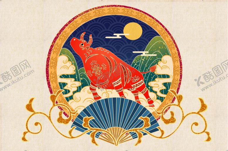 编号：17664904231532101865【酷图网】源文件下载-牛年生肖复古插画背景海报素材