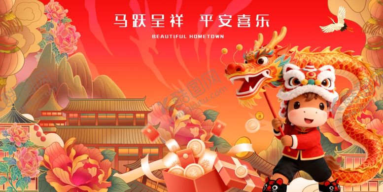 编号：88770604271637507478【酷图网】源文件下载-马年春节舞狮贺岁迎新春