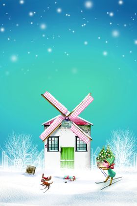 滑雪冬冬天背景飘冬季文艺花