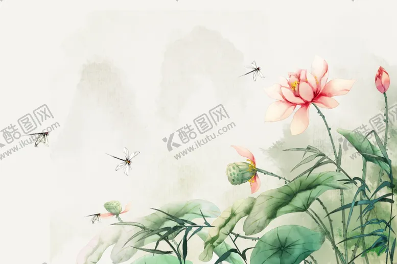 编号：67694607020346417520【酷图网】源文件下载-荷花传统古风国风插画卡通背景