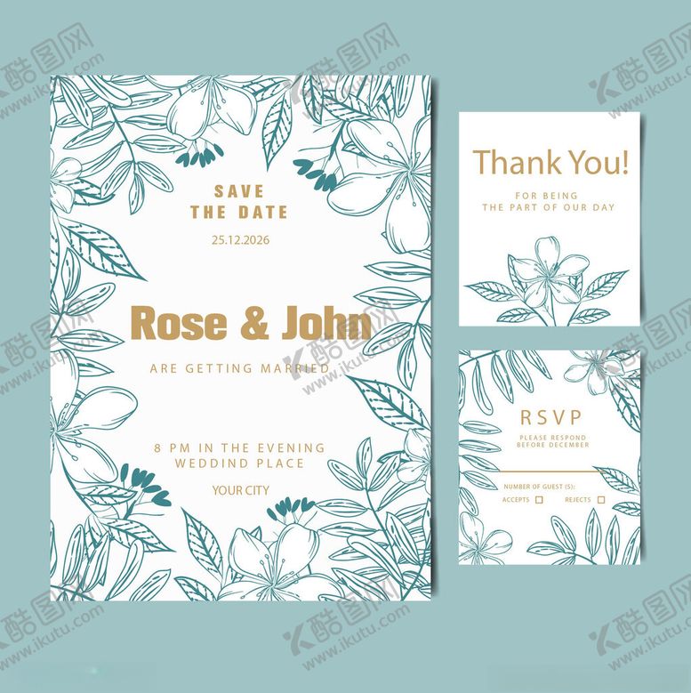 编号：38005211151813215783【酷图网】源文件下载-清新花卉婚礼请柬设计