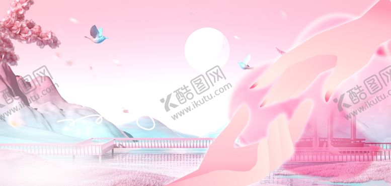 编号：71531109212029227451【酷图网】源文件下载-七夕节横版海报牵手粉色创意背景