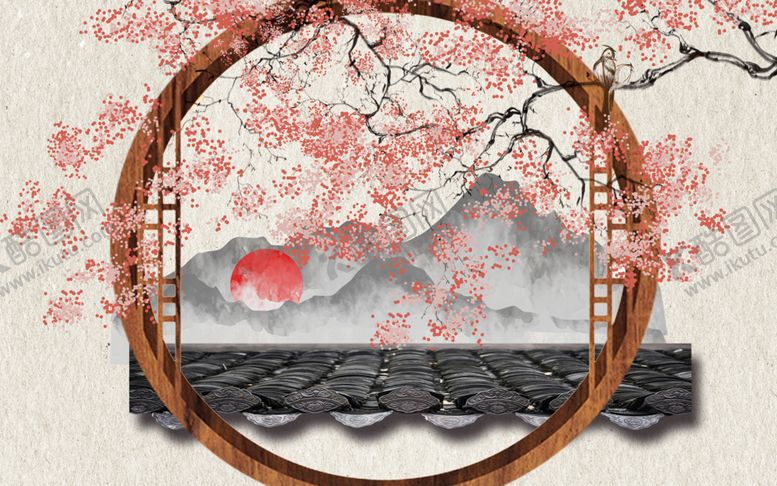 编号：52801810040858106182【酷图网】源文件下载-中式门框水墨玄关屏风装饰画沙发