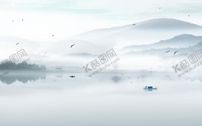 编号：12763509210529202536【酷图网】源文件下载-水墨山水简约花鸟背景客厅装饰画
