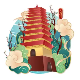 国潮风元素动物古边框古建筑