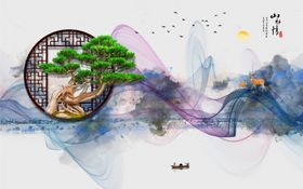 新中式水墨画远山山水情