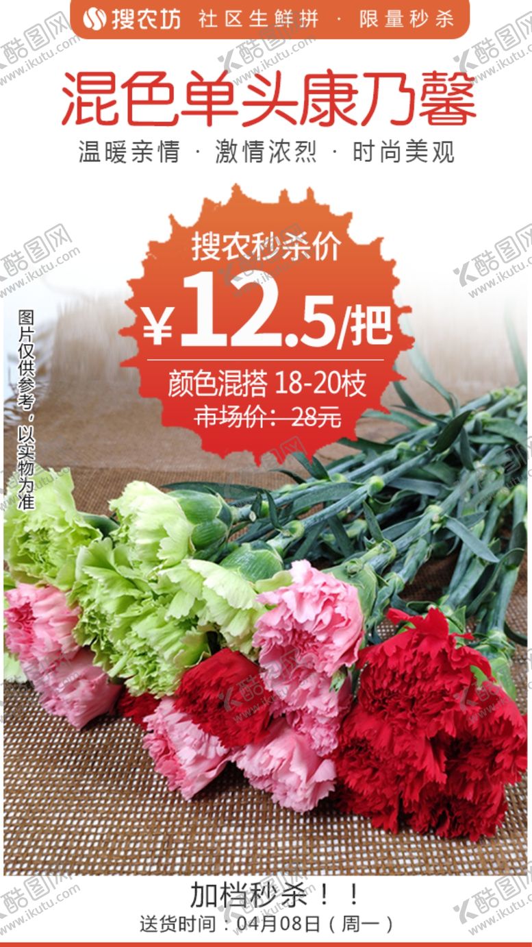 编号：72271204232139434582【酷图网】源文件下载-混色单头康乃馨秒杀