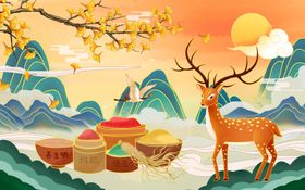 梅花鹿插画卡通合成海报素材