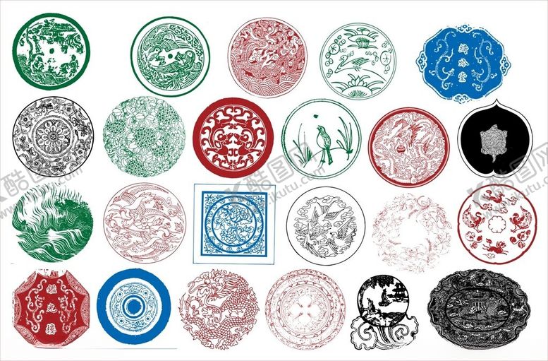 编号：50519511021526296733【酷图网】源文件下载-圆形花边边框传统图案花纹