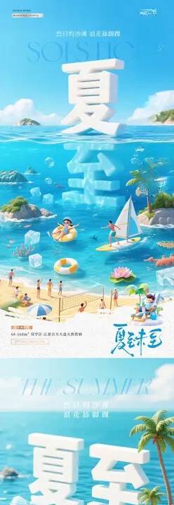 夏至立体字海洋沙滩海报