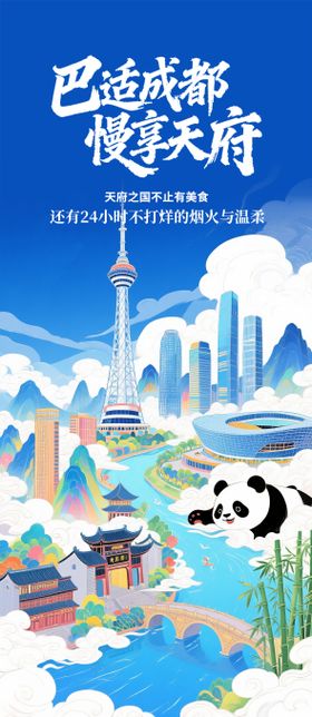 四川成都旅游插画海报