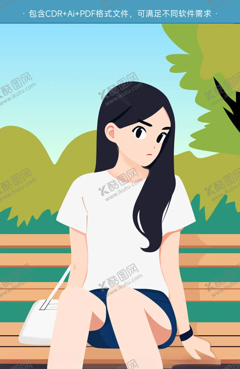编号：35860101311241417106【酷图网】源文件下载-长椅卡通女孩