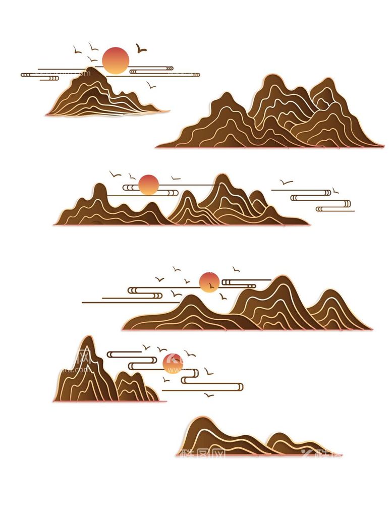 编号：48013909130722477306【酷图网】源文件下载-古风传统山纹线条素材