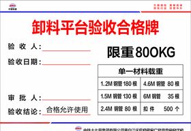 卸料平台验收合格牌