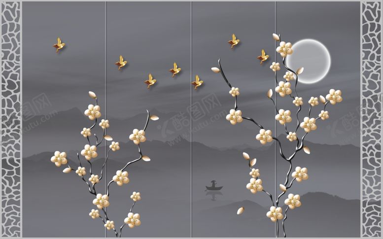 编号：92449510312341354862【酷图网】源文件下载-中式背景墙