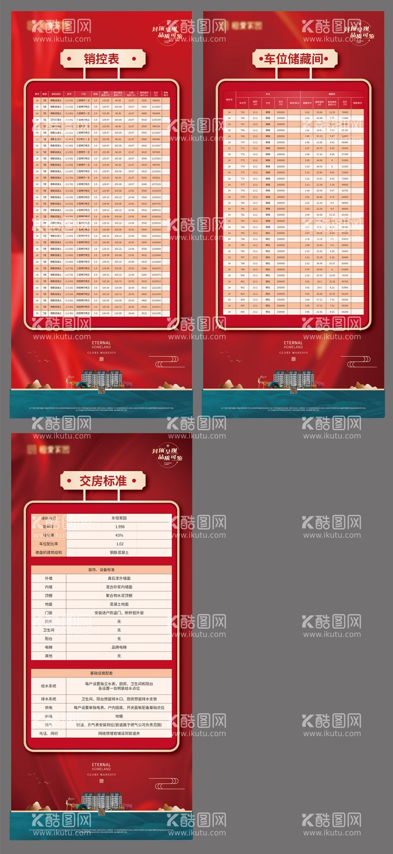 编号：34337711171707079305【酷图网】源文件下载-公示销控表车位储藏间及交房标准展架