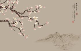 花鸟画玉兰背景墙