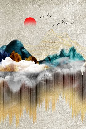 现代简约装饰羽毛画创意麋鹿玄关年轮
