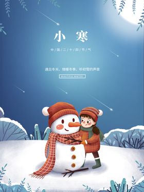 小寒简约插画海报