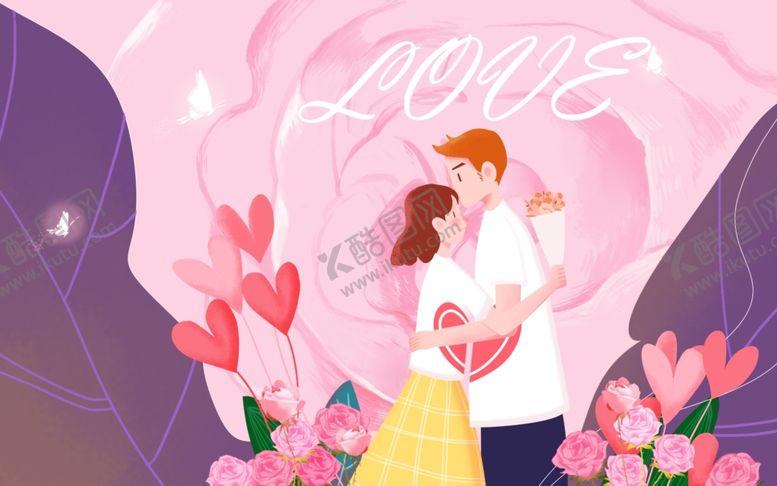 编号：93100309110409035107【酷图网】源文件下载-情侣人物插画卡通背景素材
