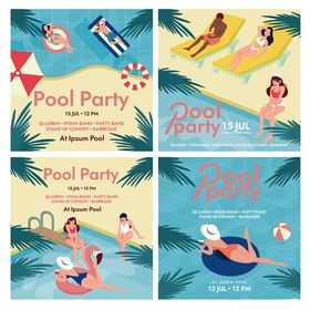 夏日泳池派对插画海报