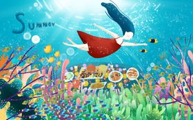 海洋女孩卡通插画