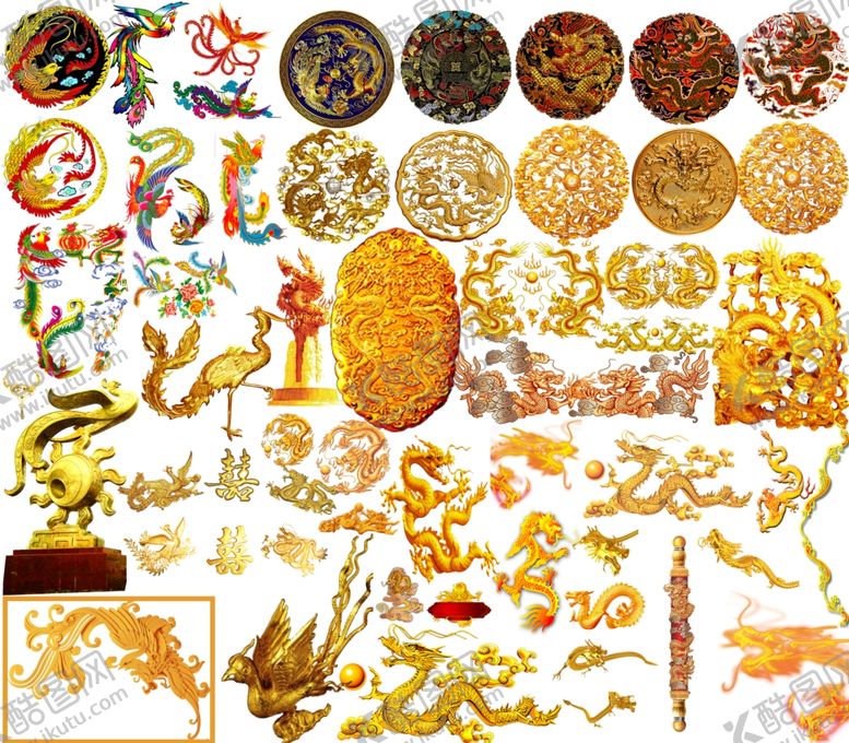 编号：84189010120320523440【酷图网】源文件下载-龙凤花纹中国龙凤凰