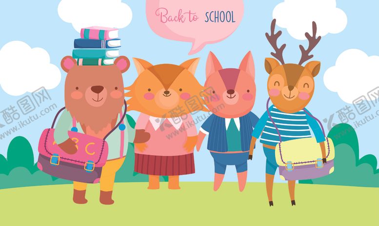 编号：19816710030100597804【酷图网】源文件下载-手绘动物开学