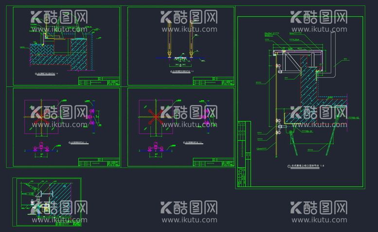 编号：12421810232041269691【酷图网】源文件下载-点式玻璃幕墙节点cad